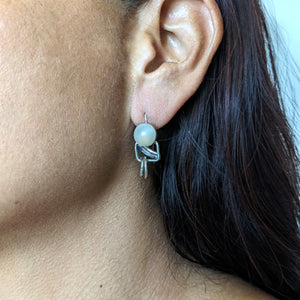 Moonstone double ring hook earrings