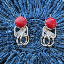 Load image into Gallery viewer, Red Jasper three ring square hook earrings