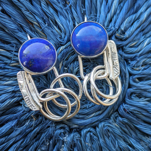 Lapis Lazuli three ring hook earrings
