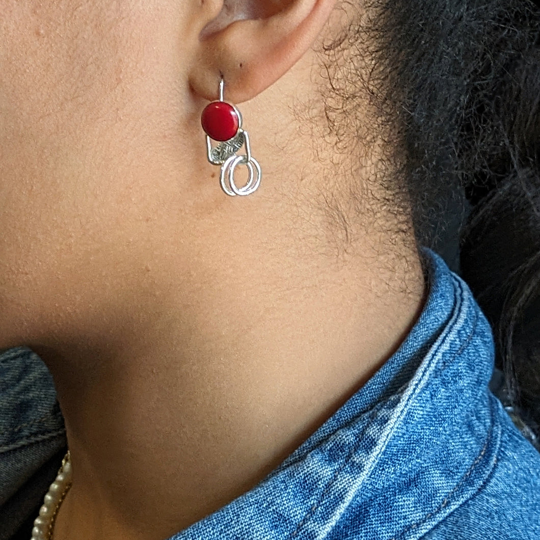 Red Jasper double ring hook earrings