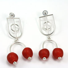 Load image into Gallery viewer, Serling silver krobo bead stud dangle earrings 