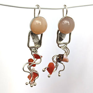 Peach Moonstone Fire Opal Spray Earrings