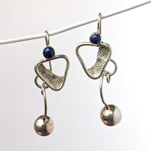 Lapis Lazuli triangle hook earrings with curved sphere