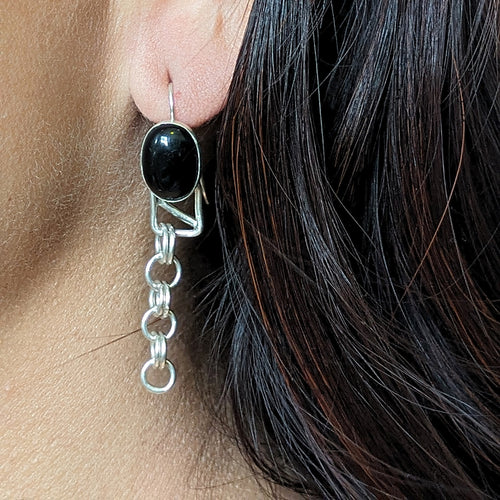 Onyx chain link hook earrings