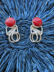 Red Jasper three ring square hook earrings