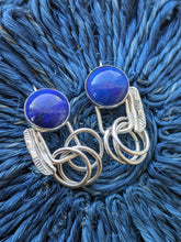 Load image into Gallery viewer, Lapis Lazuli three ring hook earrings