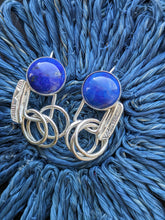 Load image into Gallery viewer, Lapis Lazuli three ring hook earrings