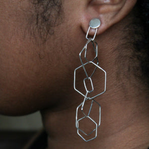 GeoFall-sterling silver cascading hexagons stud earrings