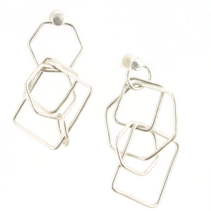 GeoFall-sterling silver cascading hexagons stud earrings