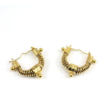 Load image into Gallery viewer, small gold toned West African inspired statement hoop earrings