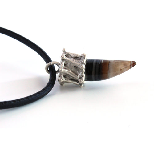 Sterling Silver Agate Gemstone Pendant Necklace -Agate