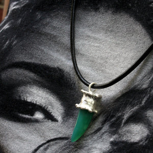 Sterling Silver Agate Gemstone Pendant Necklace -Green Agate