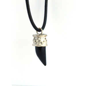 Sterling Silver Agate Gemstone Pendant Necklace -Onyx