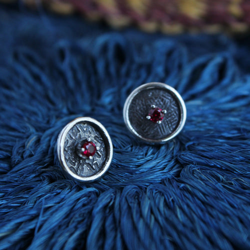 Patterened Gemstone Circle Stud/Post Earrings