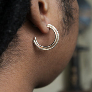 Gold Filled Patterend Hoop Stud Post Earrings -Medium