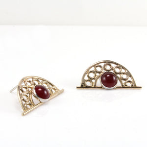 Pokou Gems-Half moon stud/post earrings with gemstone