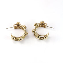 Load image into Gallery viewer, ornate gold tone mini hoop stud earrings