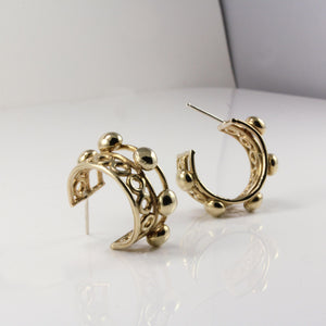 ornate gold tone mini hoop stud earrings